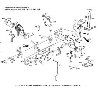 Kt740-3100 Engine Controls Diagram and Parts List for KT740-3100  Cub Cadet Lawn Tractor